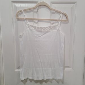 Hanro Cotton Camisole Tank Top White Size L Scalloped Cami Adjustable Straps